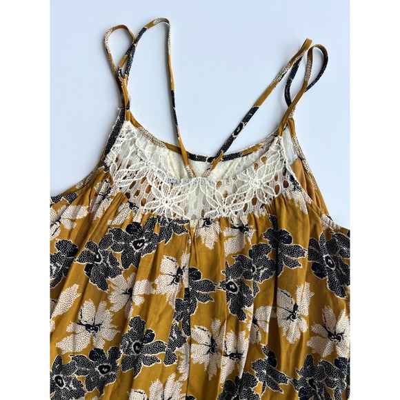 Doe & Rae Floral‎ Print Mustard Yellow Black White Lace Trim Boho - Maybe Medium - Picture 16 of 16